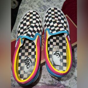 Vans CMYK crazy check slip ons